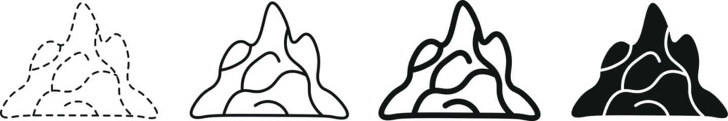 Geometric Mountain Line Art &ndash; Simple Black Vector Set for Adventure and Hiking Themes