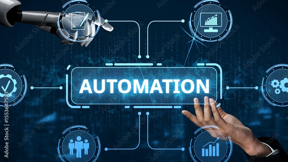 Poster modern automation drives workflow efficiency by connecting systems, people, and data. with intellige