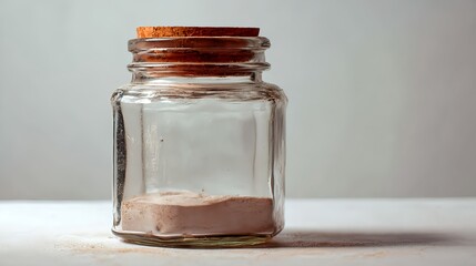 Glass jar with cork lid and pink clay powder for beauty product photography