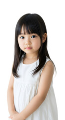 Innocent Japanese Girl in White Sleeveless Dress Standing Gracefully Isolated on PNG Background.