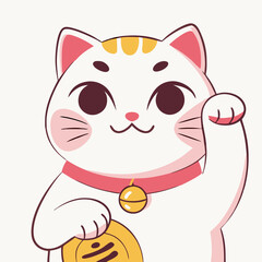 Cute Cartoon Maneki Neko Cat Illustration