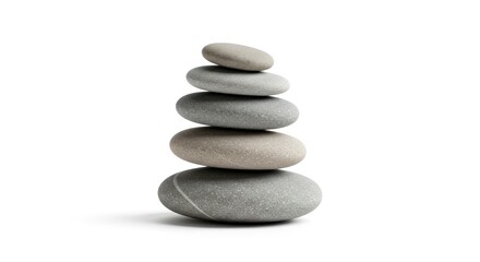 Stack of Smooth Gray Pebbles on White Background for Zen and Meditation Themes