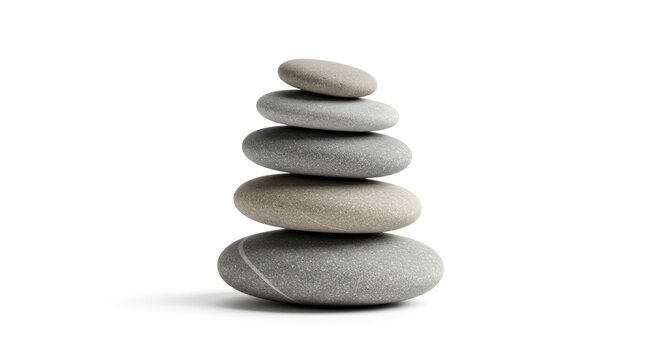 Stack of Smooth Gray Pebbles on White Background for Zen and Meditation Themes