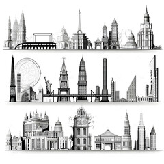 Fototapeta premium Classic architecture collection with ornate facades and historical styles.