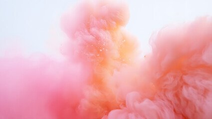 Soft pink and orange smoke swirls abstract design isolated on white background