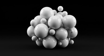 Fototapeta premium White Spheres Cluster on Black Background Modern Abstract Art Display