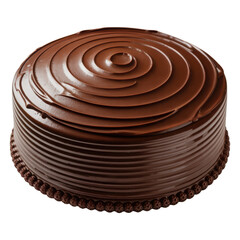 Decadent chocolate cake with swirled frosting and decorative border isolated on transparent background