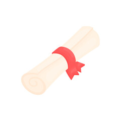 A roll of parchment tied with a red ribbon. An ancient form of writing. A symbol of education. Back to school concept.