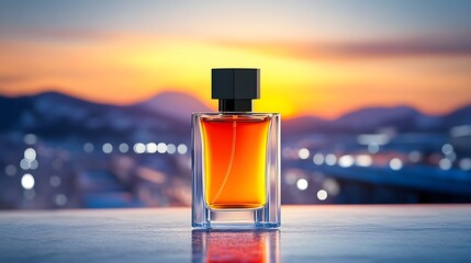 Amber perfume sunset cityscape backdrop product shot