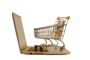 Shopping cart on laptop, online shopping concept