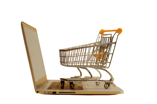 Shopping cart on laptop, online shopping concept