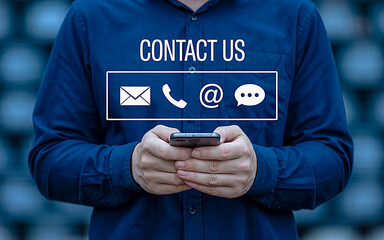 Connect and Converse: An individual interacting with a smart device against a blurred backdrop.