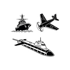 "Minimalist Army and Space Icons – Navy Aircraft Vector Collection in EPS Format"


