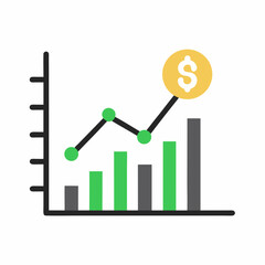 Financial growth chart with dollar coin symbol and upward trend