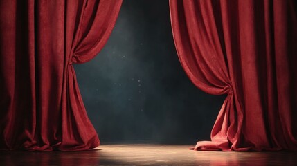 Red Theater Curtains Open to Empty Stage