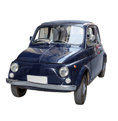 Vintage Dark Blue Compact Car Isolated on Transparent Background, Old Small European Car, Cut out Design Material