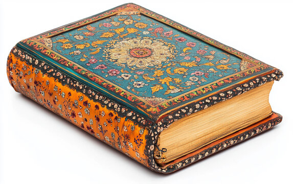 Beautifully adorned Sikh scripture book with hand-painted embellishments. Generative AI.