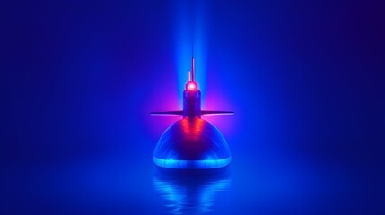 Submarine, underwater, neon glow, dark ocean, military
