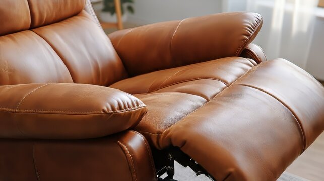 Leather recliner chair in brown finish for comfort and elegance
