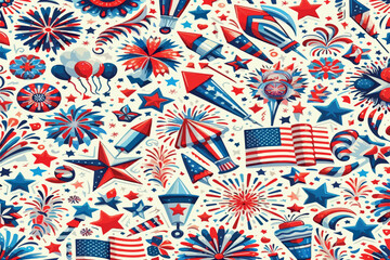 4th of July Fireworks Background USA Independence Day Patriotic Pattern .