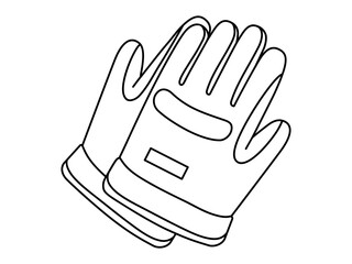 Obraz premium Hand drawn cute outline illustration of safety gloves. Flat vector protection covering for hands line art doodle. Construction uniform sticker. Support service icon. Settings fix problem. Isolated.