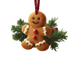[Transparent Background PNG]Christmas Gingerbread Man Ornament with Fir