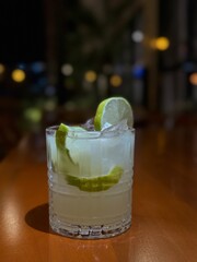 cocktail with ice and lime