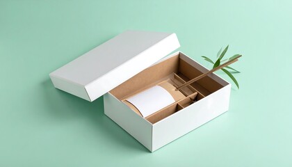 Minimalist Ceramic Incense Holder In White Box With Green Plant On Green Backdrop