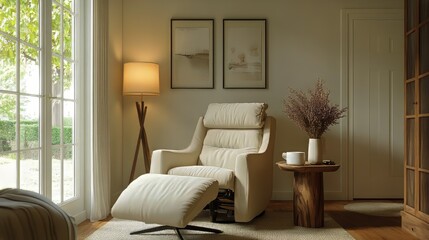 Living room with coordinated recliner and lamp layout