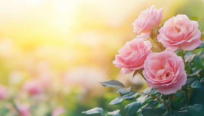 AI generator images of Beautiful Orange, pink Rose in Gardening ,Delicate peach roses in a full bloom in the garden. Close-up photo. Dark green background. Orange floribunda rose in the garden. Garden