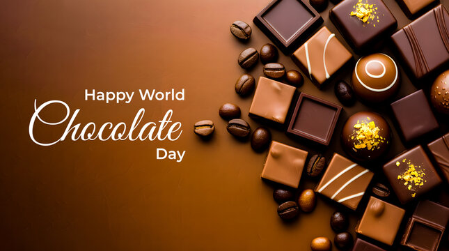 Happy world chocolate day delicious gourmet chocolate truffles and coffee beans background wallpaper
