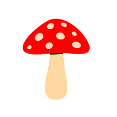 Red toadstool mushroom with white spots and thick stem