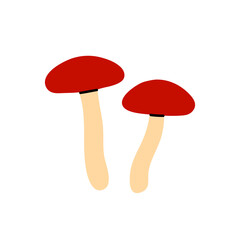 Pair of thin mushrooms with small red caps and white stems