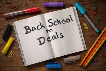 Back to School Deals Poster with Notebook and Stationery Items