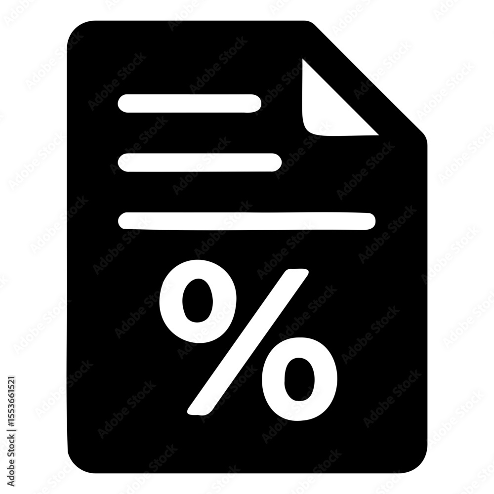 Poster black document with a percentage symbol and three lines indicating text on the page image on transpa