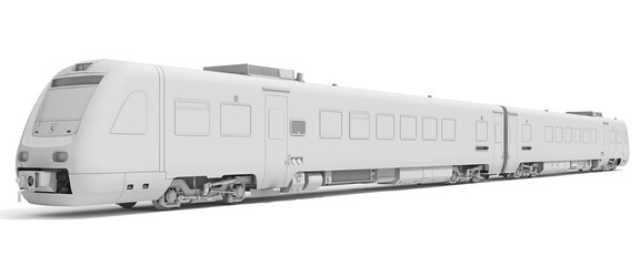 Passenger Train in Clay Style Render on White Background 3D Rendering