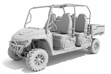 UTV Utility Vehicle in Clay Style Render on White Background 3D Rendering