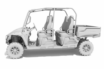 UTV Utility Vehicle in Clay Style Render on White Background 3D Rendering