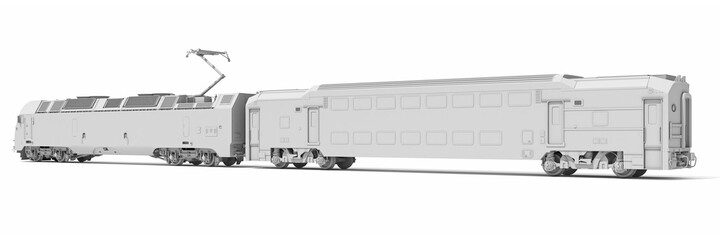 Passenger Train in Clay Style Render on White Background 3D Rendering