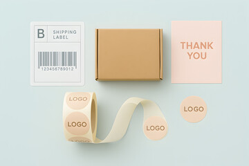 Pastel E-commerce Packaging Mockup with Custom Logo Stickers and Thank You Card
