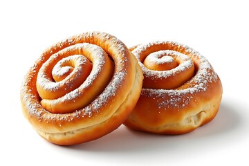 Fototapeta premium Two sweet spiral pastries are isolated on white background