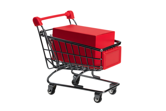 Red box in a shopping cart, online shopping concept
