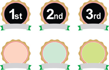 Position 1st, 2nd, third award labels stock illustration. Winner badge guarantee winning prize ribbon. Medals, awards, ribbons for first, second, third place with round edges. Vector, EPS 10