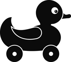 Toy Duck On Wheels Silhouette Vector Illustration