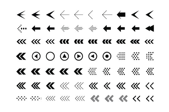 Arrow design elements set: A collection of arrows presented in black and grey, each element tailored for navigation and design applications. Arrows stand as a symbol of direction, choice.