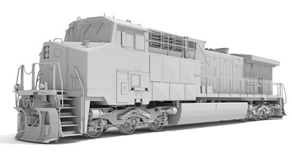 Diesel Locomotive in Clay Style Render on White Background 3D Rendering