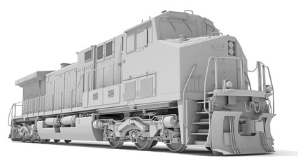 Diesel Locomotive in Clay Style Render on White Background 3D Rendering