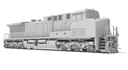Diesel Locomotive in Clay Style Render on White Background 3D Rendering