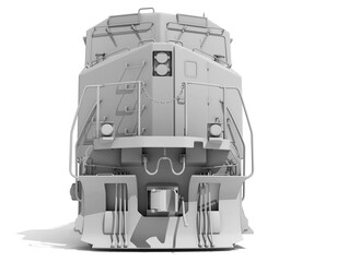 Diesel Locomotive in Clay Style Render on White Background 3D Rendering