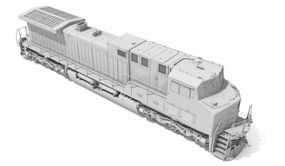 Diesel Locomotive in Clay Style Render on White Background 3D Rendering